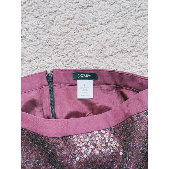 J.Crew Burgundy Stardust Sequin Silk Pencil Skirt 0 Maroon Holiday Party NYE - Picture 3 of 4